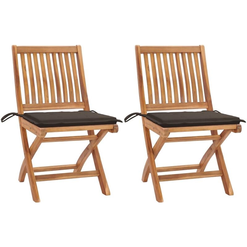 

Sillas de jardín 2 uds con cojines gris taupe madera de teca