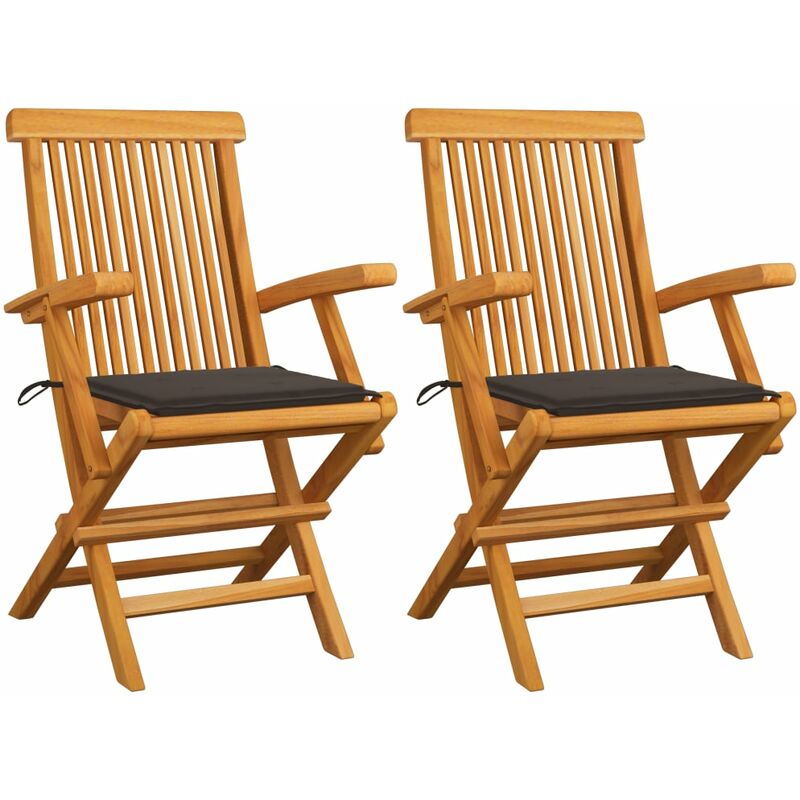 

Sillas de jardín 2 uds con cojines gris taupe madera de teca