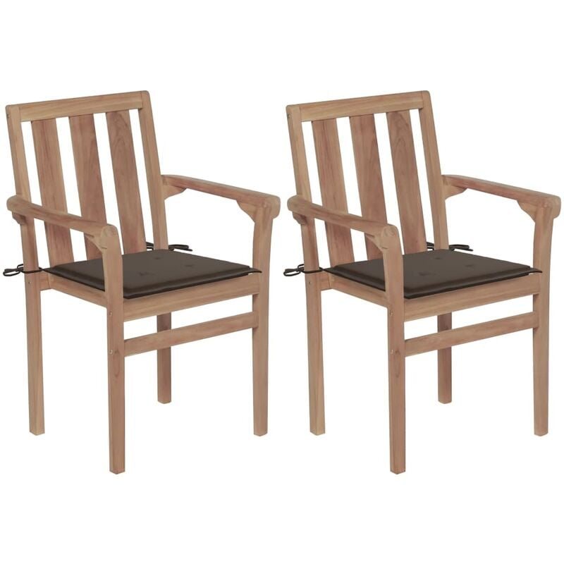 

Sillas de jardín 2 uds con cojines gris taupe madera de teca