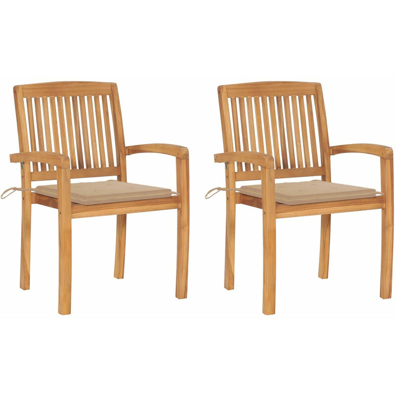 

Sillas de jardin 2 uds con cojines madera maciza de teca beige