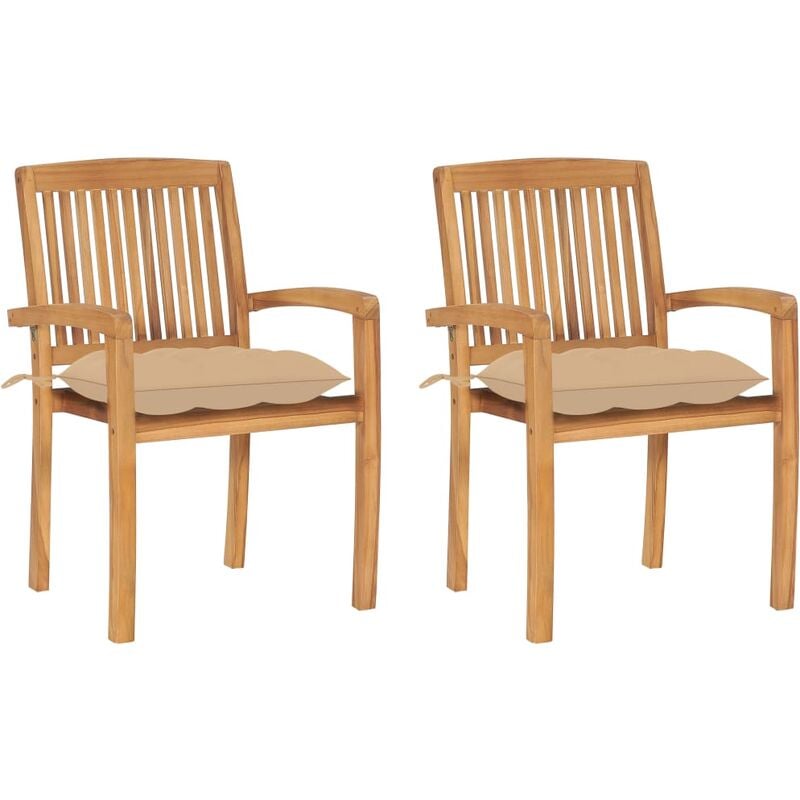 

Sillas de jardín 2 uds con cojines madera maciza de teca beige