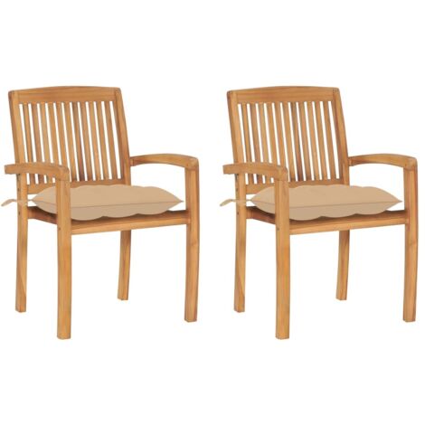Sillas de jardín 2 uds con cojines madera maciza de teca beige