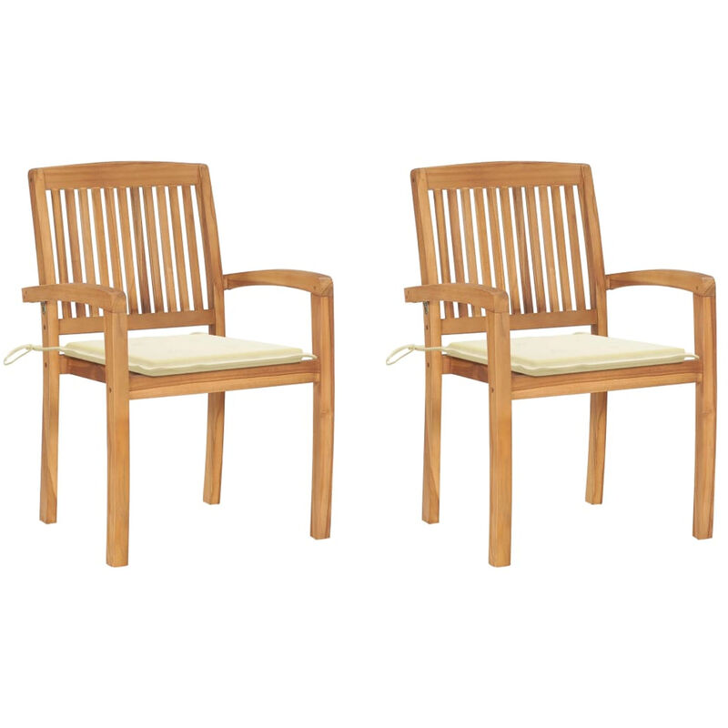 

Sillas de jardin 2 uds con cojines madera maciza de teca crema
