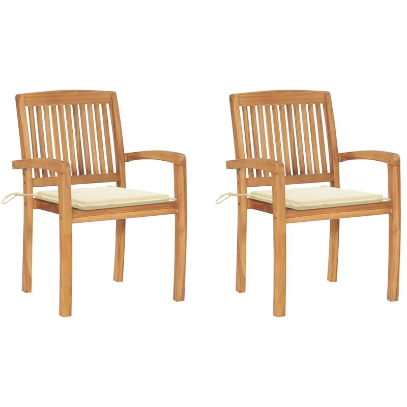 

Sillas de jardín 2 uds con cojines madera maciza de teca crema