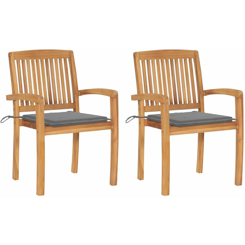 

Sillas de jardin 2 uds con cojines madera maciza de teca gris