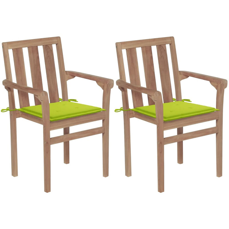 

Sillas de jardin 2 uds con cojines verde brillante madera teca
