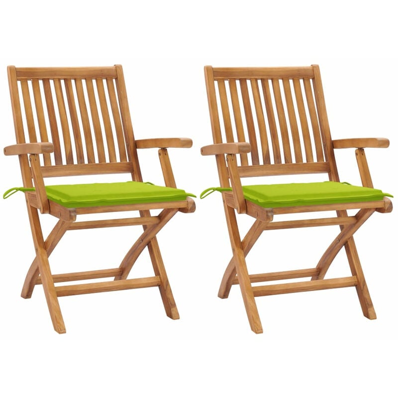 

Sillas de jardin 2 uds con cojines verde brillante madera teca