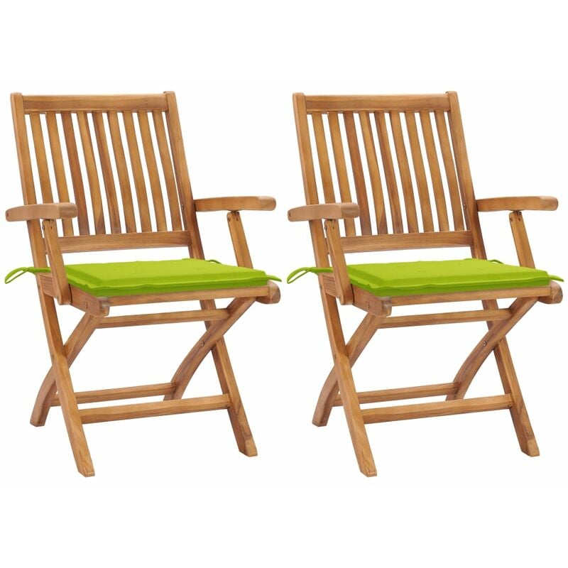 

Sillas de jardín 2 uds con cojines verde brillante madera teca