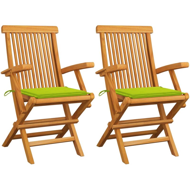 

Sillas de jardín 2 uds con cojines verde brillante madera teca