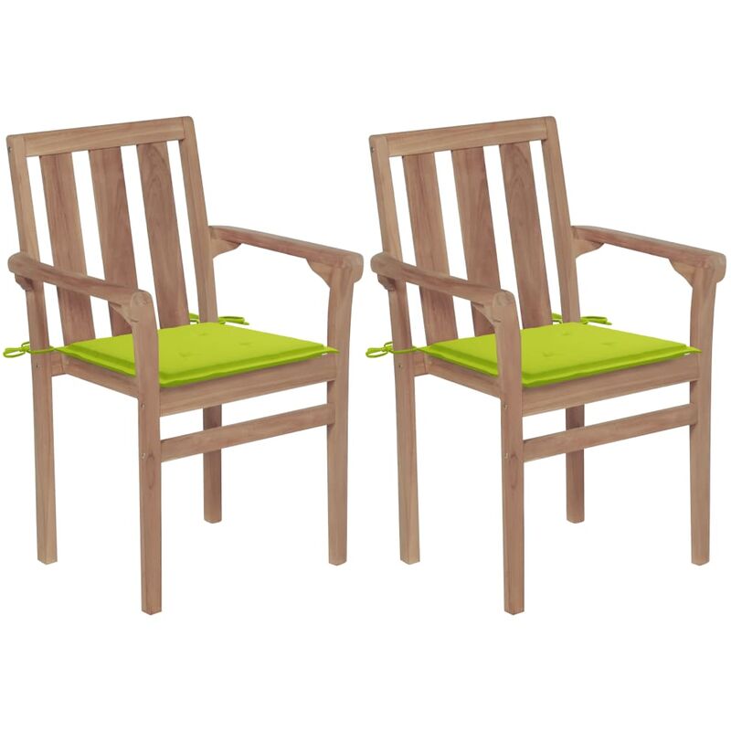 

Sillas de jardín 2 uds con cojines verde brillante madera teca