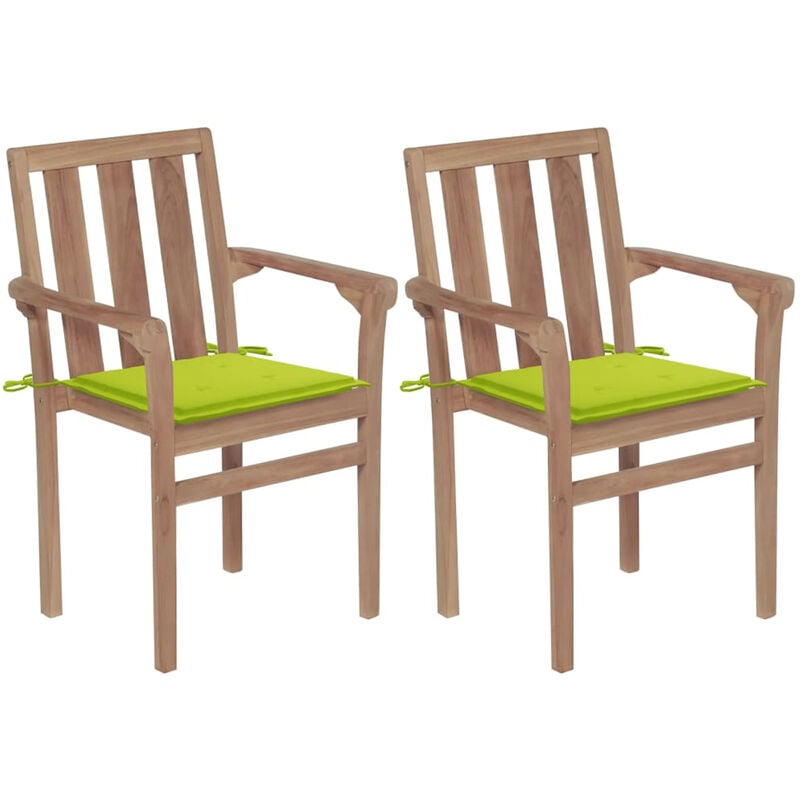 

Sillas de jardin 2 uds con cojines verde brillante madera teca