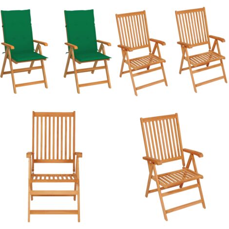 Sillas de jardín 2 uds con cojines verdes madera maciza de teca - Sillas de exterior - Sillas de jardín con cojín