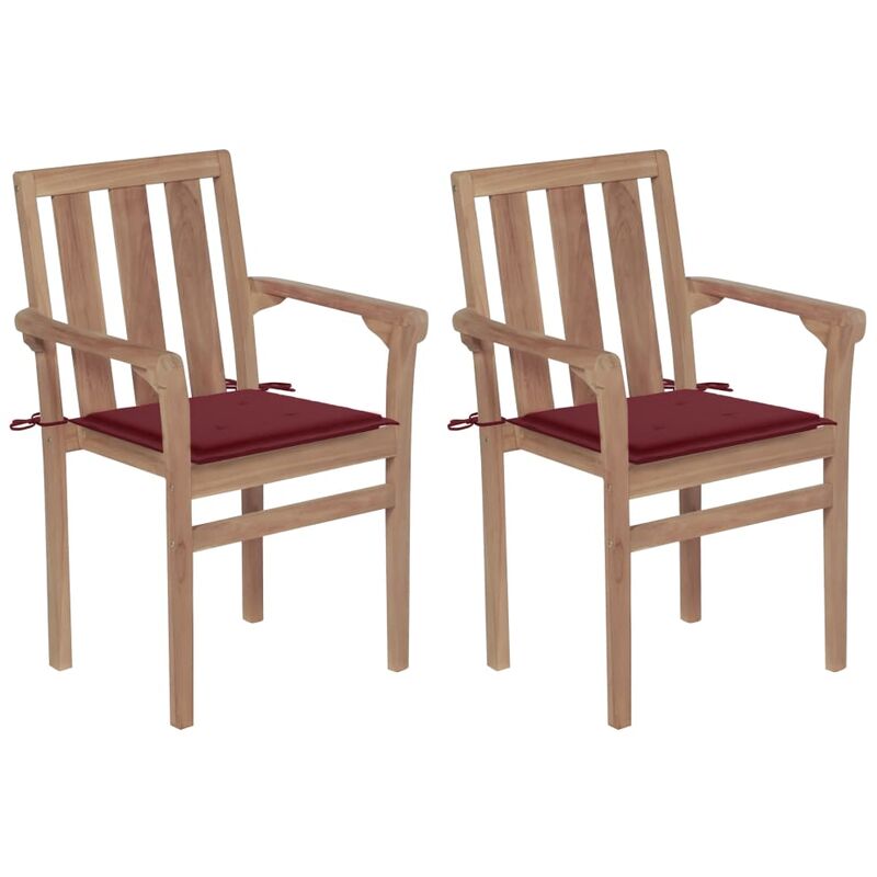 

Sillas de jardín 2 uds con cojines vino rojo madera de teca