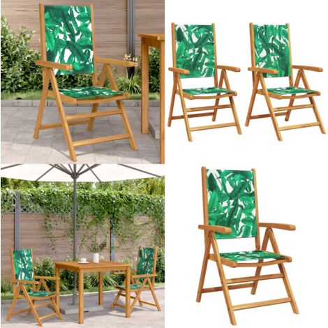 Sillas de jardín 2 uds madera acacia y tela estampado de hojas - Sillas de jardín acacia - Sillas de jardín con funda