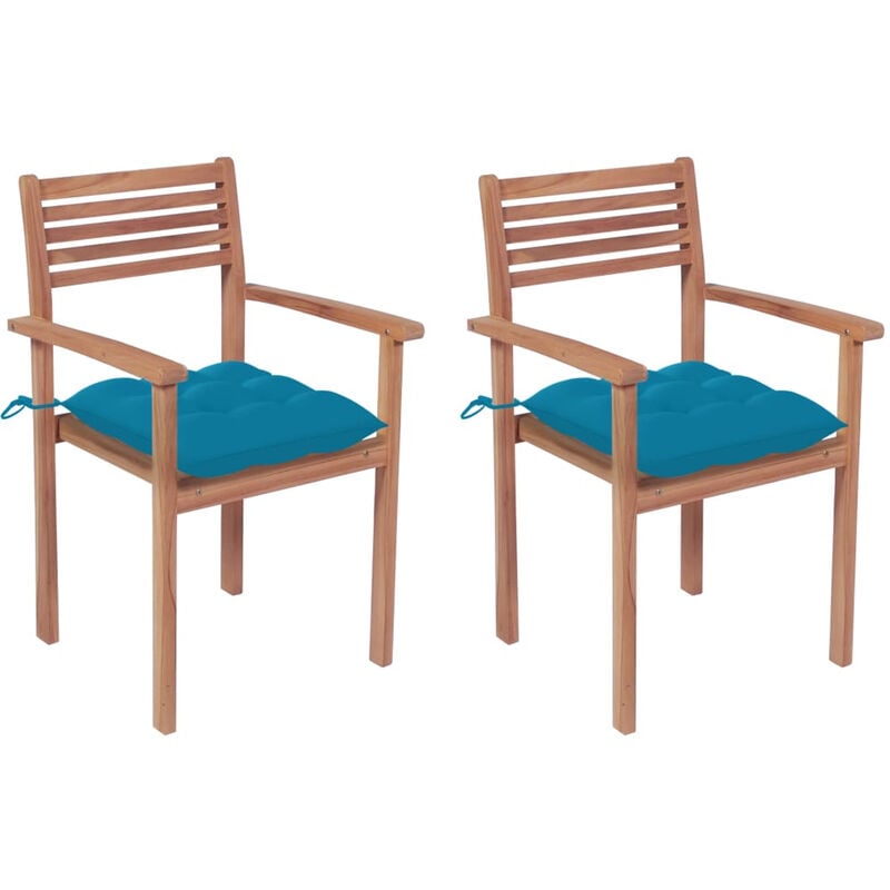 

Sillas de jardin 2 uds madera de teca con cojines azul claro