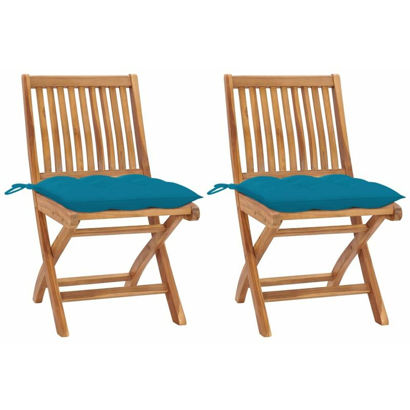 

Sillas de jardin 2 uds madera de teca con cojines azul claro