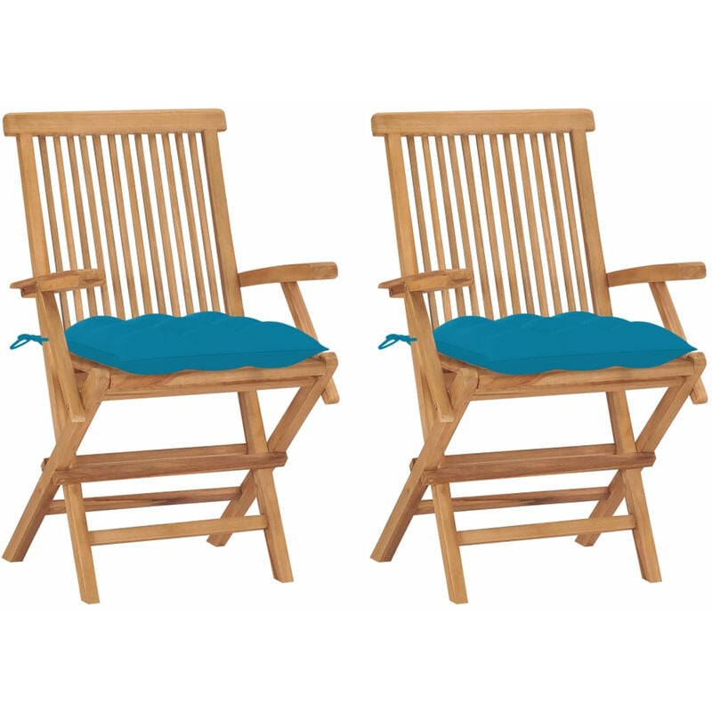 

Sillas de jardin 2 uds madera de teca con cojines azul claro