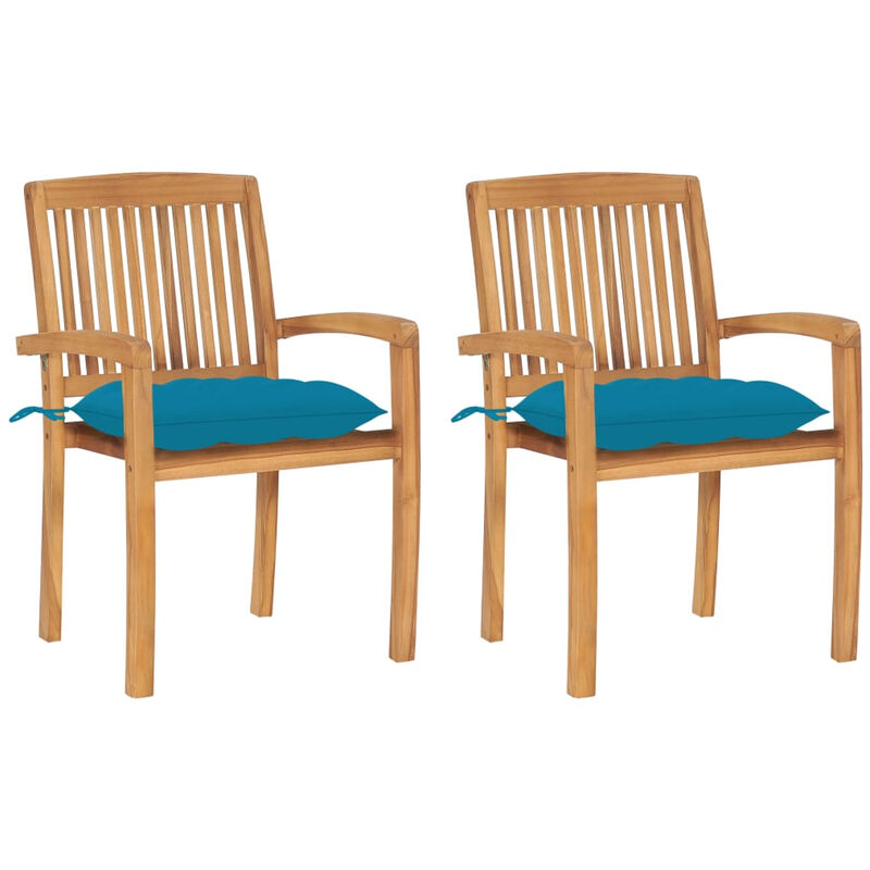 

Sillas de jardin 2 uds madera de teca con cojines azul claro