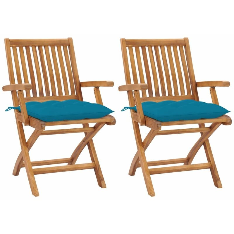 

Sillas de jardín 2 uds madera de teca con cojines azul claro