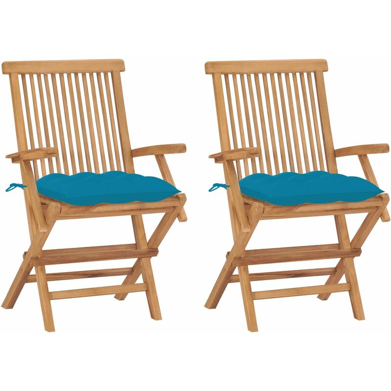 

Sillas de jardín 2 uds madera de teca con cojines azul claro