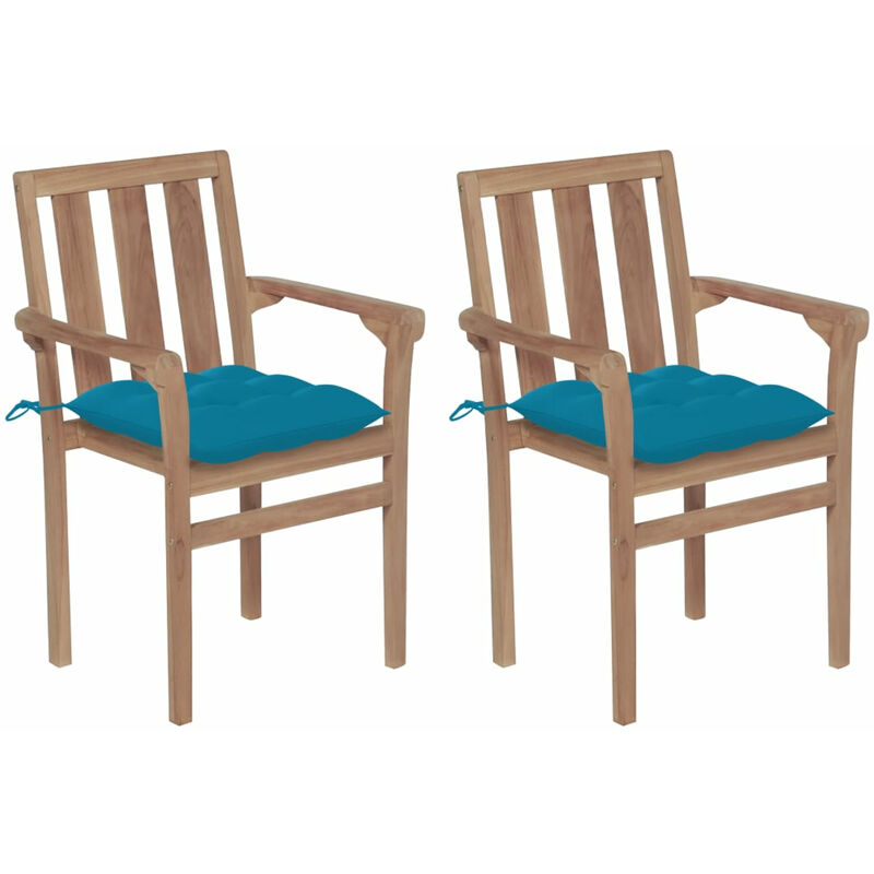 

Sillas de jardin 2 uds madera de teca con cojines azul claro