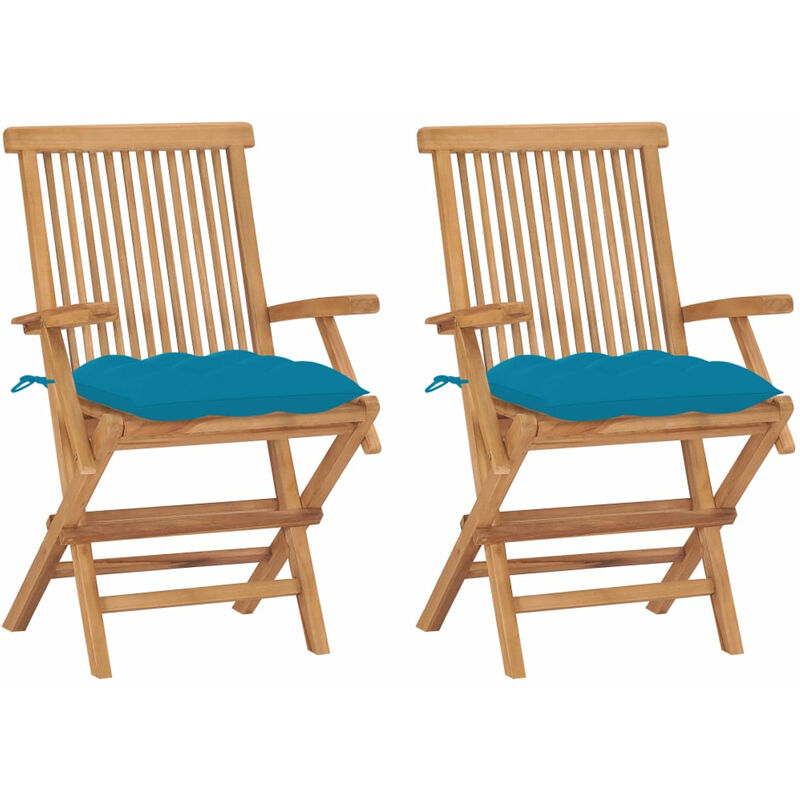 

Sillas de jardin 2 uds madera de teca con cojines azul claro