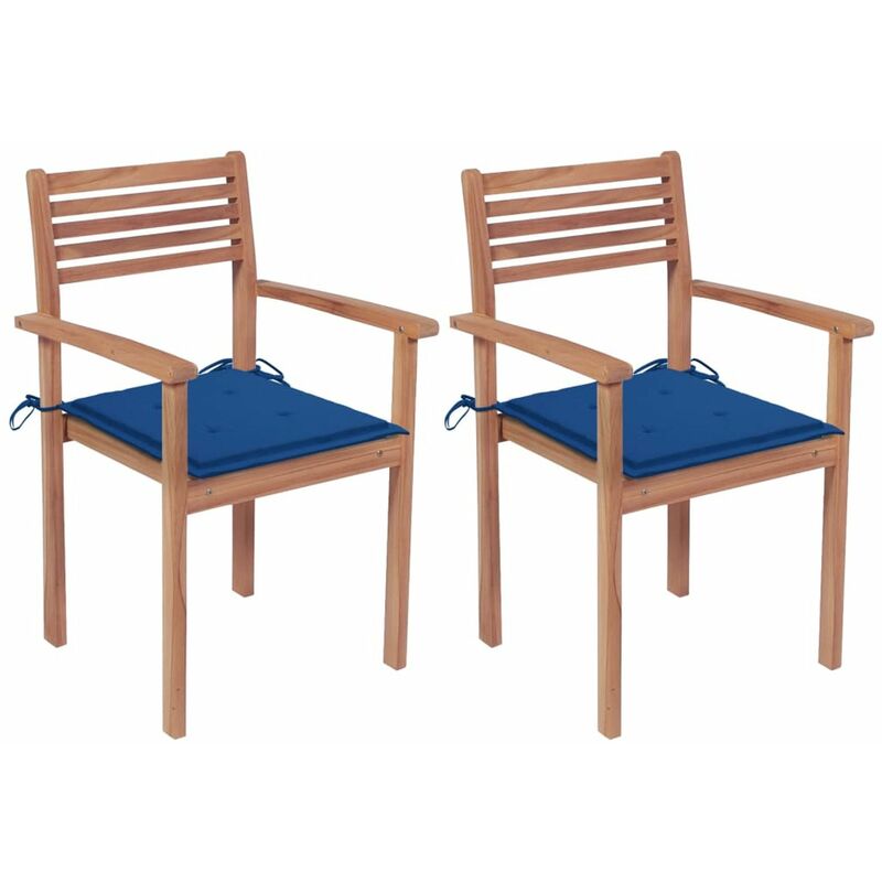 

Sillas de jardin 2 uds madera de teca con cojines azul royal