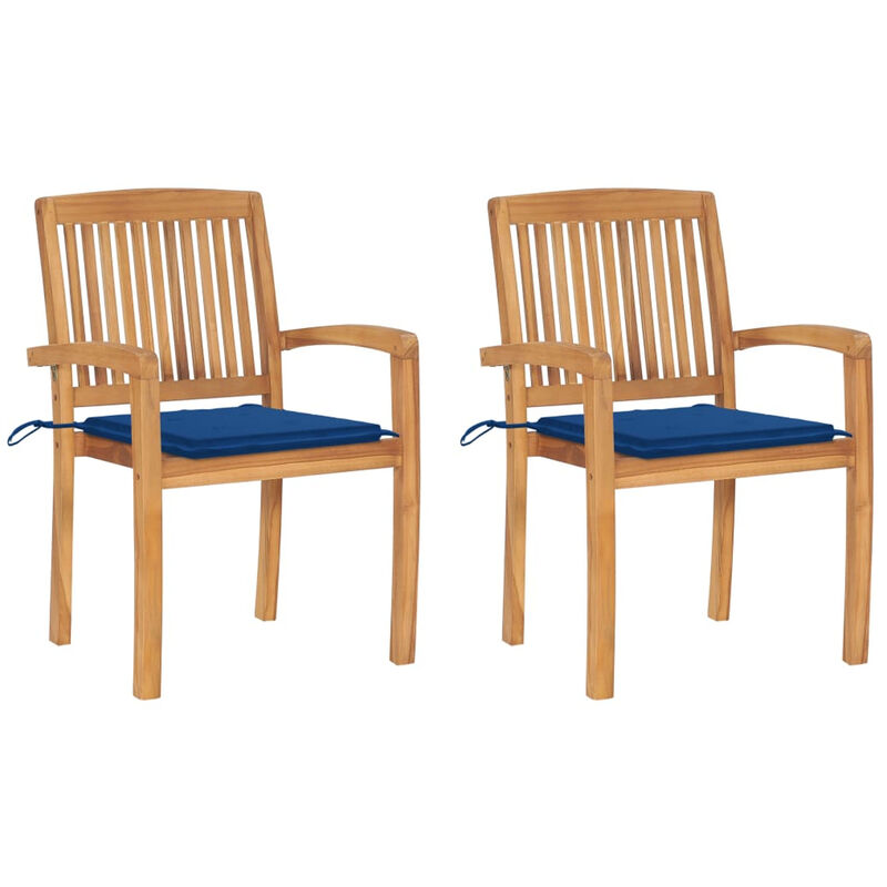 

Sillas de jardin 2 uds madera de teca con cojines azul royal