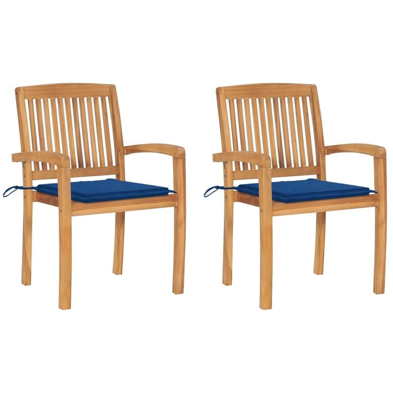 

Sillas de jardín 2 uds madera de teca con cojines azul royal