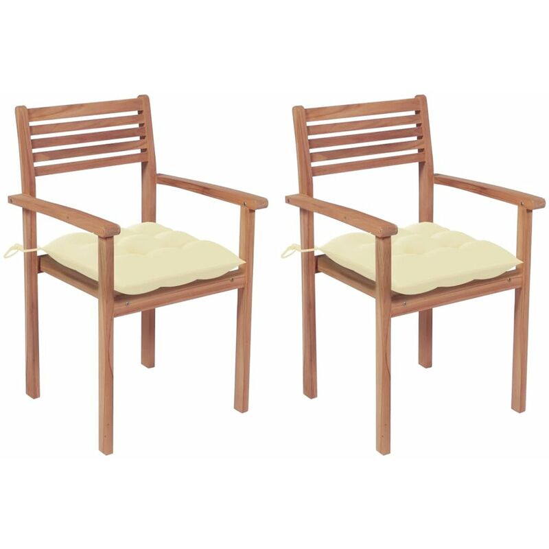 

Sillas de jardin 2 uds madera de teca con cojines blanco crema