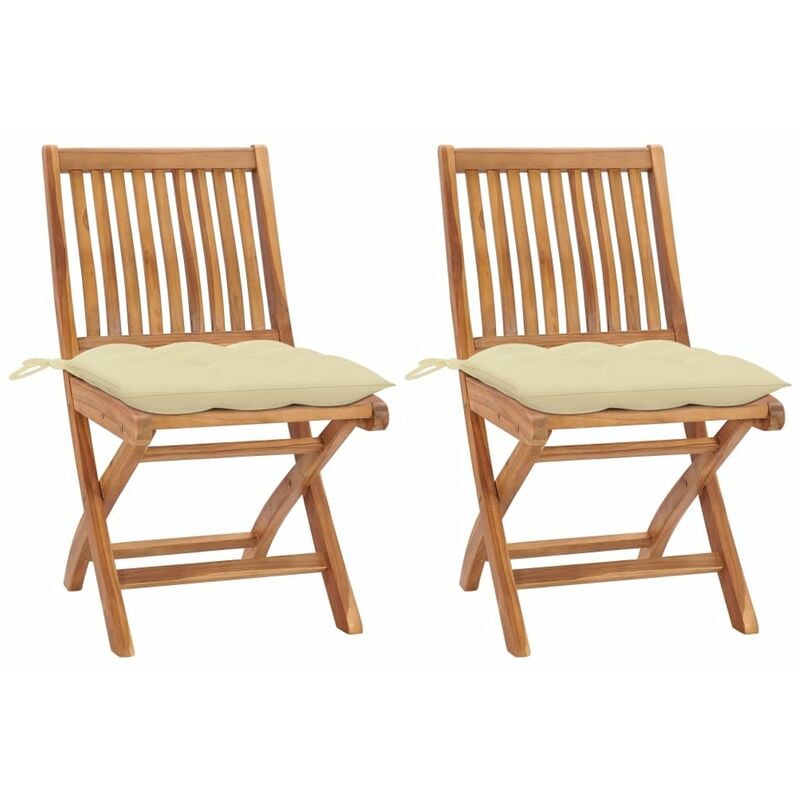 

Sillas de jardin 2 uds madera de teca con cojines blanco crema