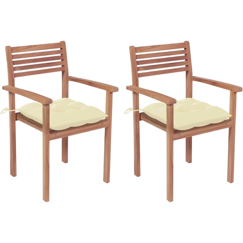 

Sillas de jardín 2 uds madera de teca con cojines blanco crema