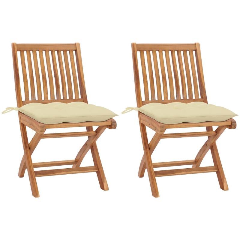 

Sillas de jardín 2 uds madera de teca con cojines blanco crema