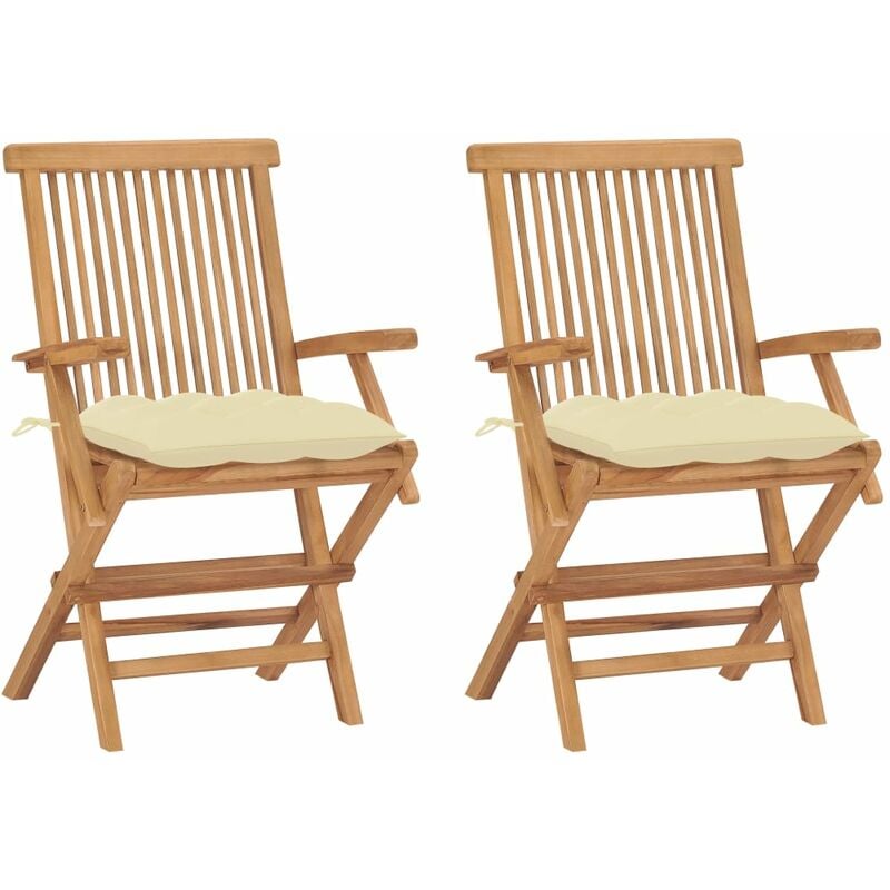 

Sillas de jardín 2 uds madera de teca con cojines blanco crema