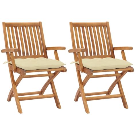 Sillas de jardín 2 uds madera de teca con cojines blanco crema vidaXL