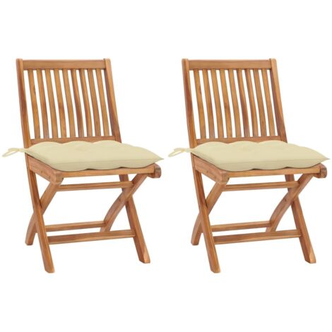 Sillas de jardín 2 uds madera de teca con cojines  crema