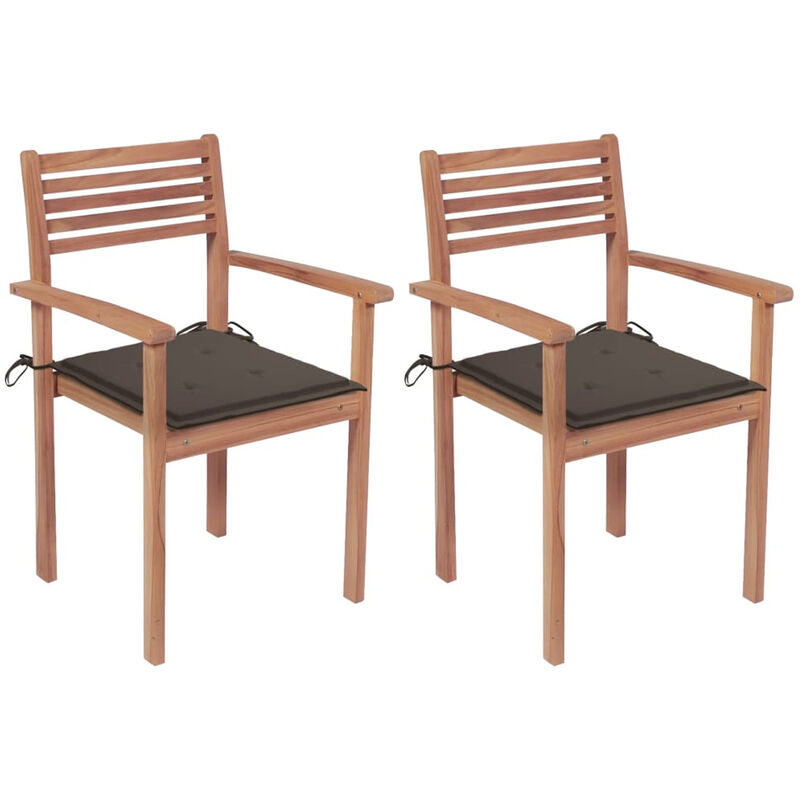 

Sillas de jardin 2 uds madera de teca con cojines gris taupe