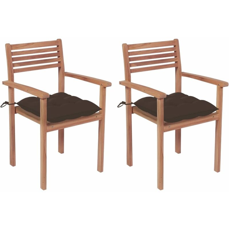 

Sillas de jardín 2 uds madera de teca con cojines gris taupe