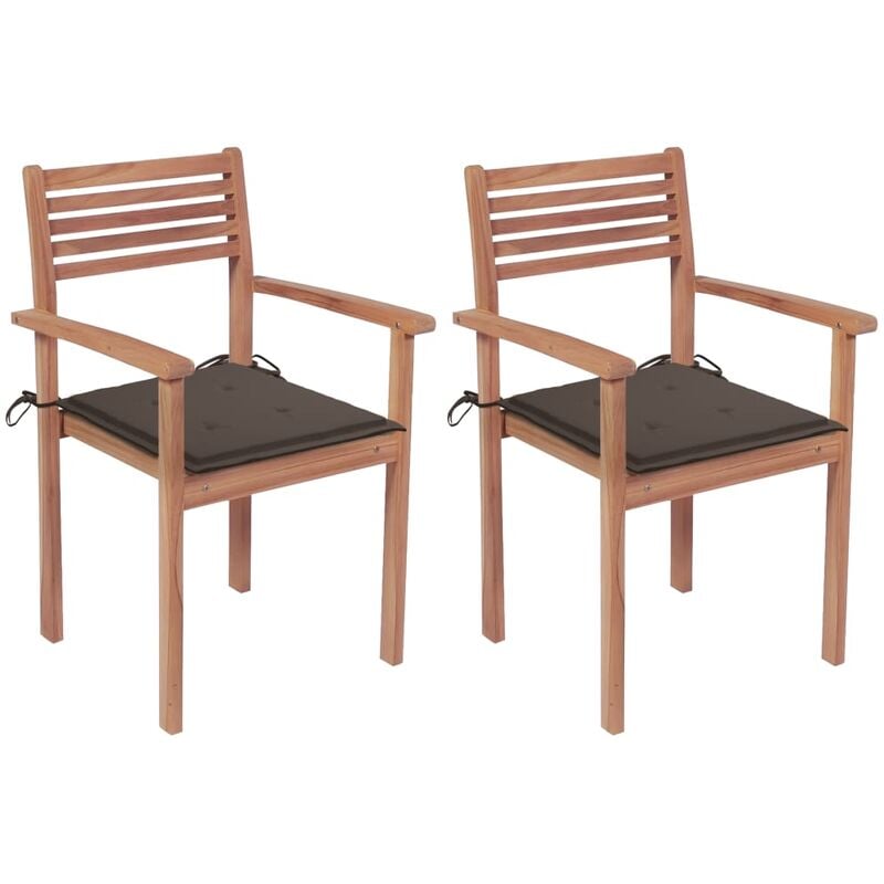 

Sillas de jardín 2 uds madera de teca con cojines gris taupe