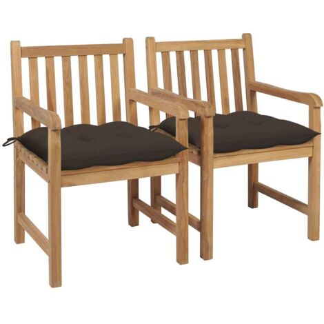 Sillas de jardín 2 uds madera de teca con cojines gris taupe