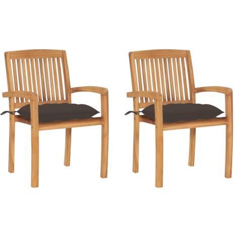 Sillas de jardín 2 uds madera de teca con cojines gris taupe