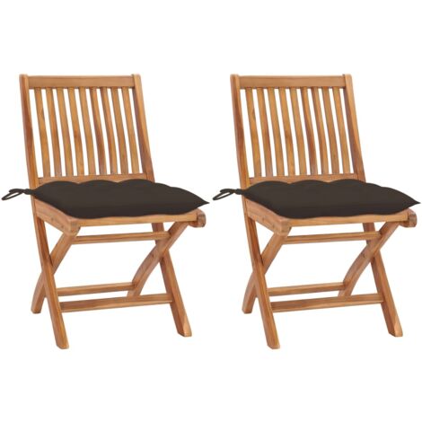 Sillas de jardín 2 uds madera de teca con cojines gris taupe vidaXL