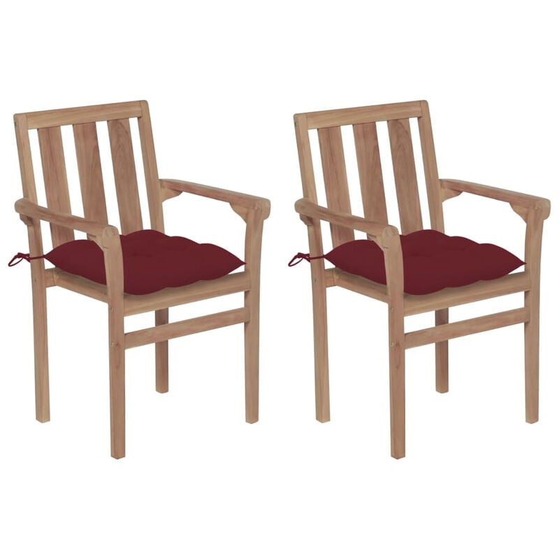 

Sillas de jardin 2 uds madera de teca con cojines rojo tinto
