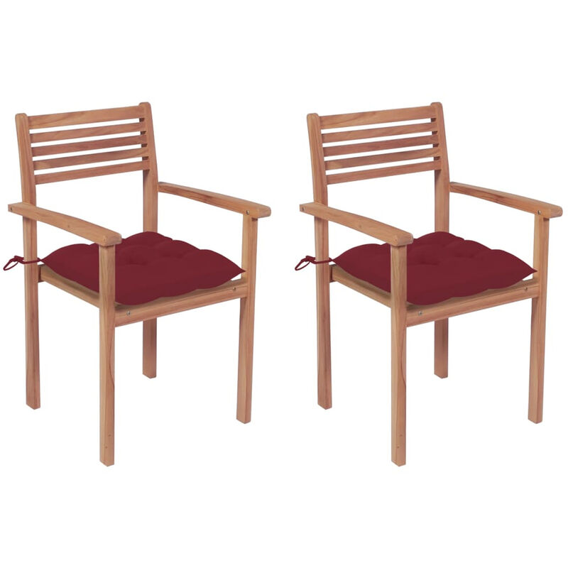 

Sillas de jardin 2 uds madera de teca con cojines rojo tinto