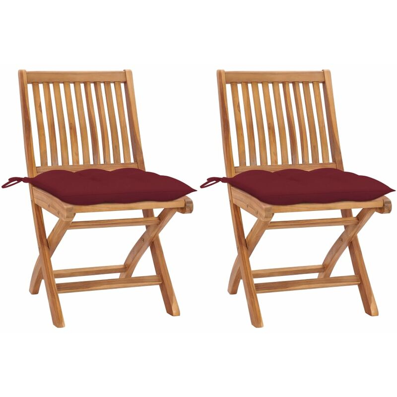 

Sillas de jardín 2 uds madera de teca con cojines rojo tinto
