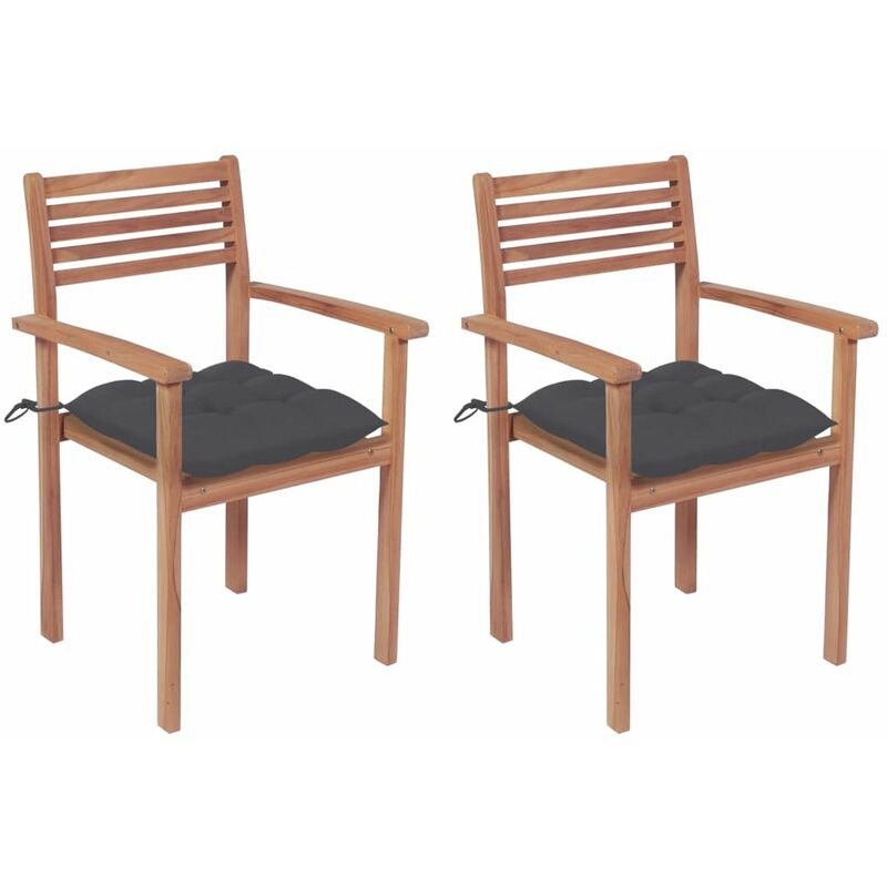 

Sillas de jardin 2 uds madera de teca y cojines gris antracita