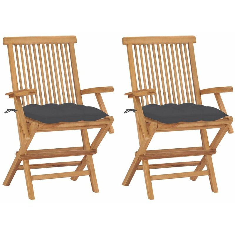 

Sillas de jardin 2 uds madera de teca y cojines gris antracita