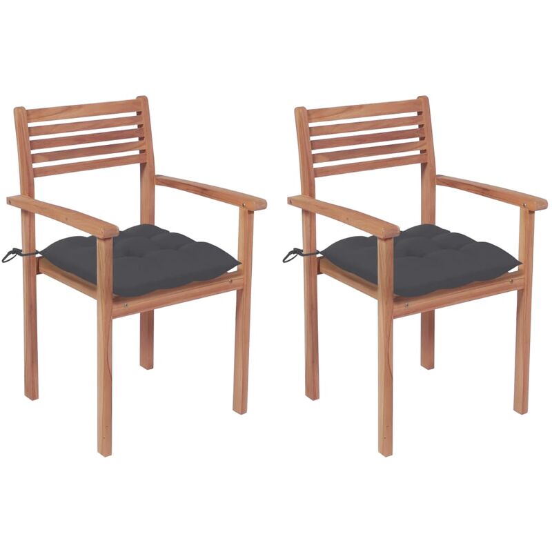 

Sillas de jardín 2 uds madera de teca y cojines gris antracita