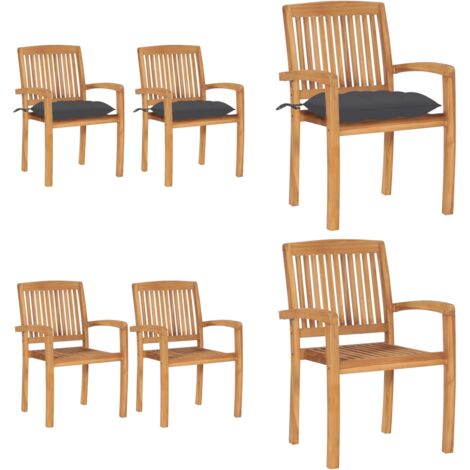 Sillas de jardín 2 uds madera de teca y cojines gris antracita - Madera de teca - Sillas de exterior