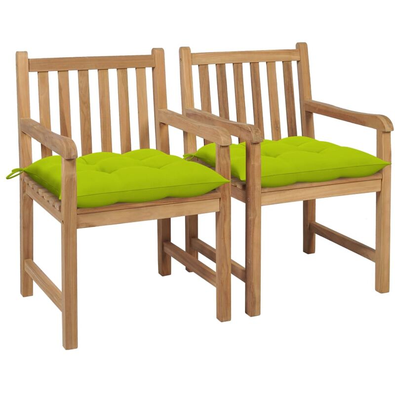 

Sillas de jardín 2 uds madera de teca y cojines verde brillante
